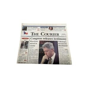 1998 The Courier Newspaper Clinton Testimony + Sports Section 8 Pages